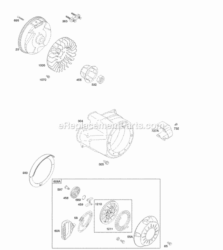 Blower HousingShrouds Flywheel Rewind Starter Diagram and Parts List for 21M317-0115-E1  Briggs and Stratton Engine